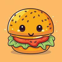 söt och kawai burger illustration tecknad serie stil vektor