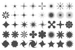 y2k Sterne Symbole. retro Grafik Elemente zum Design. modern Rave Symbole. abstrakt geometrisch Sterne funkelt und futuristisch funkeln Formen. Vektor einstellen von Aufkleber auf Weiß Hintergrund