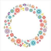 Vektor Blumen- Kranz. Blume Illustration im eben Stil. runden rahmen, modisch drucken, Aufkleber, Emblem, Sublimation