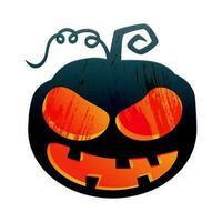 Vektor Illustration von ein unheimlich Kürbis mit feurig Augen und ein Grinsen. Halloween Einladung Dekoration, Kinder Party Dekor