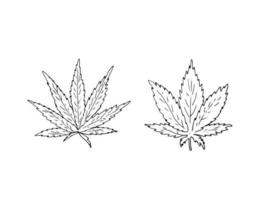 handgemalt Cannabis Blätter, Indica und Sativa vektor