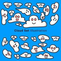 clunds einstellen Illustration. Wolken einstellen isoliert auf ein Blau Hintergrund. einfach süß Karikatur Design. Symbol oder Logo Sammlung. vektor