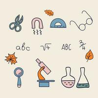 Schulcliparts. Vektor-Doodle-Schulsymbole und -symbole. handgezeichnete stading bildungsobjekte vektor