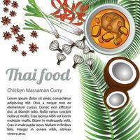 thailändisch köstlich und berühmt Essen Hähnchen Curry oder Massaman mit isoliert Weiß Hintergrund Zutat, Vektor Illustration