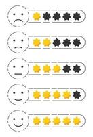 emoji respons ikon med stjärnor betyg. kunder recension vektor samling