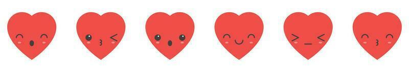 Karikatur Herz gestalten Emoji mit anders Stimmung Vektor Illustration Sammlung