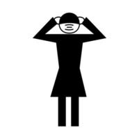 weibliche Figur mit Gesichtsmaske mit Kopfschmerz-Gesundheits-Piktogramm-Silhouette-Stil vektor