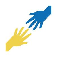 Welt-Down-Syndrom-Tag gelbe und blaue Hände helfen beim flachen Stil vektor