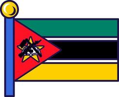 Mozambique Republik Nation Flagge auf Fahnenstange Vektor