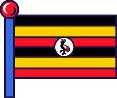 Uganda Republik Nation Flagge auf Fahnenstange Vektor