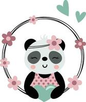 freundlich Panda spähen aus von Frühling runden Rahmen vektor