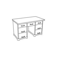 kontor skrivbord linje enkel möbel design, element grafisk illustration mall vektor