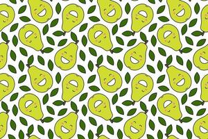 glückliche kawaii Früchte druckt für Kinder süßes nahtloses Muster mit Smiley-Birnen im Cartoon-Stil vektor