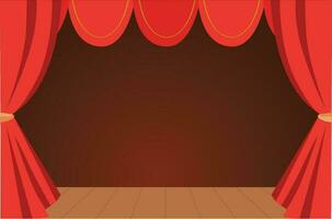 ein Theater Bühne mit ein rot Vorhang zum Solo Leistung, ein Theater Hintergrund Konzept Illustration, Nacht Show Oper Theater vektor