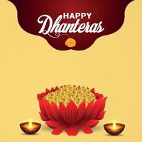 Happy Dhanteras Indian Festival Feier Karte mit Goldmünzentopf vektor