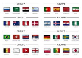 Fußball-Cup-Teamgruppe realistischer gewellter nationaler Flaggenvektor für internationales Weltmeisterschaftsturnier 2018 gesetzt vektor
