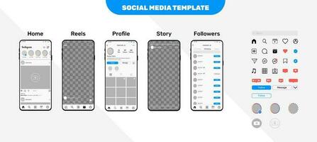 social media utfodra rullar berättelse och profil sida mallar med ikoner och aviseringar uppsättning vektor. vektor
