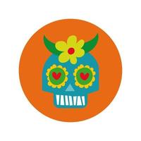 mexikanische Schädelmaske mit Blumenkulturblock und flacher Stilikone vektor