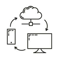 Daten Austausch Wolke Symbol, schützen Fernbedienung die Info Lagerung, Datenbank Computer Technologie Information Gliederung eben Vektor Illustration, isoliert auf Weiß.