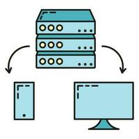 avlägsen dator server data utbyta moln ikon skydda databas lagring, teknologi information översikt platt vektor illustration, isolerat på vit.