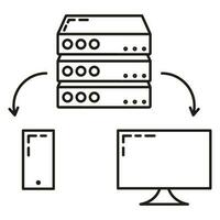 Fernbedienung Computer Server Daten Austausch Wolke Symbol schützen Datenbank Lagerung, Technologie Information Gliederung eben Vektor Illustration, isoliert auf Weiß.