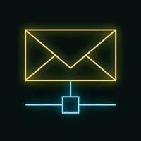 Email Wolke global Internet Symbol Neon- glühen Stil, Daten senden Netz Botschaft Computer Technologie Gliederung eben Vektor Illustration, isoliert auf Weiß.