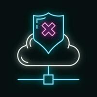 Daten Austausch Wolke Symbol glühen Neon- Stil, Fernbedienung die Info Lagerung, Datenbank Computer Information Gliederung eben Vektor Illustration, isoliert auf Weiß.