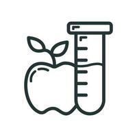 wissenschaftlich Labor Flasche mit Apfel Symbol, lehrreich Institution Verfahren, zurück zu Schule Gliederung eben Vektor Illustration, isoliert auf Weiß.