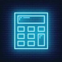 Taschenrechner Symbol glühen Neon- Stil, lehrreich Institution Prozess Schule, Farbe Gliederung eben Vektor Illustration, isoliert auf schwarz. Büro liefert Symbol.