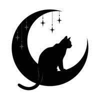 svart katter med måne och stjärnor vektor