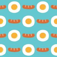 komisch gebraten Ei und Wurst. süß Frühstück Karikatur Charakter. Muster Hintergrund vektor