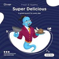genie banner design av färsk och hälsosam super läcker mat vektor