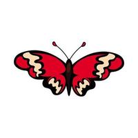 vacker fjäril insekt röd platt stilikon vektor