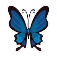 vacker fjäril insekt blå platt stilikon vektor