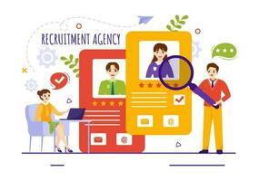 Rekrutierung Agentur Vektor Illustration mit Manager suchen Kandidat zum Job Position im eben Karikatur Hand gezeichnet Hintergrund Vorlagen
