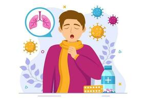 Atemwege Infektion Vektor Illustration von Entzündung im das Lunge mit Virus Zellen im Gesundheitswesen Hintergrund eben Karikatur Hand gezeichnet Vorlagen