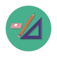 triangel regel med penna och radergummi skolmaterial block och platt stil vektor