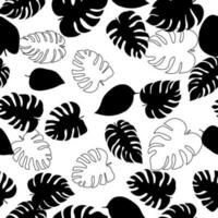 tropisch Blätter skizzieren Zeichnung nahtlos Muster. schwarz und Weiß Blätter vektor