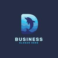 Brief d mit Delfin Logo Design. Delfin d Logo Design Vorlage vektor