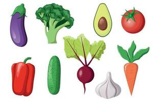 veget3vector uppsättning av grönsaker. organisk grönsaker i tecknad serie platt stil. friska livsstil. vegetarian begrepp. vektor