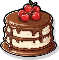 klotter choklad kaka med körsbär på topp klistermärke ClipArt transparent vektor illustration, ai genererad