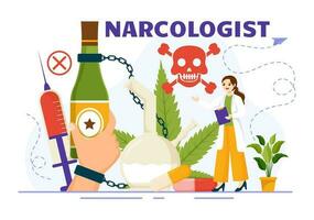 Narkologe Vektor Illustration zum Droge Sucht Bewusstsein, Alkohol und Tabak im Gesundheitswesen eben Karikatur Hand gezeichnet Hintergrund Vorlagen