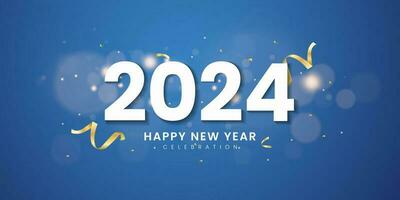 Lycklig ny år 2024 design. festlig realistisk dekoration. fira fest 2024 på blå bakgrund vektor