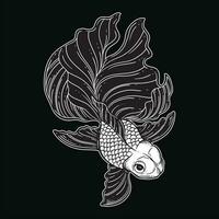 Hand gezeichnet Gold Fisch Wasser- schwarz Weiß Jahrgang dunkel Kunst zum tätowieren und Kleidung Illustration vektor