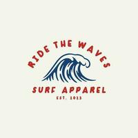 Wave-Logo-Design-Vorlage für Surfclub, Surfshop, Surf-Merch. vektor