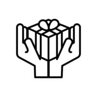 Hände, die Geschenkbox-Geschenk-Linie-Stil-Symbol anheben vektor