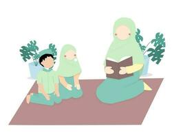 Hijab Mutter lesen ein Buch zu Kinder vektor
