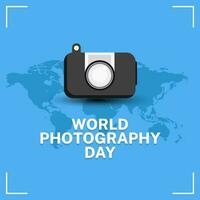 Lycklig värld fotografi dag, med kamera dekoration, kamera logotyp. vektor illustration design