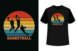 årgång retro basketboll dunka skjorta solnedgång färgrik t-shirt vektor