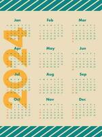 en gång i månaden kalender för 2024. kalender. de vecka börjar på söndag. vektor